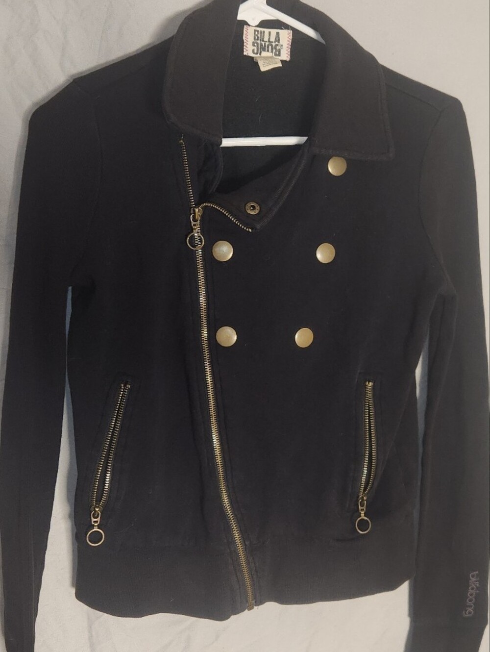 Billabong Men's/Women's M Black Utility Moto Jacket Cotton Blend Zip Snap Vintag